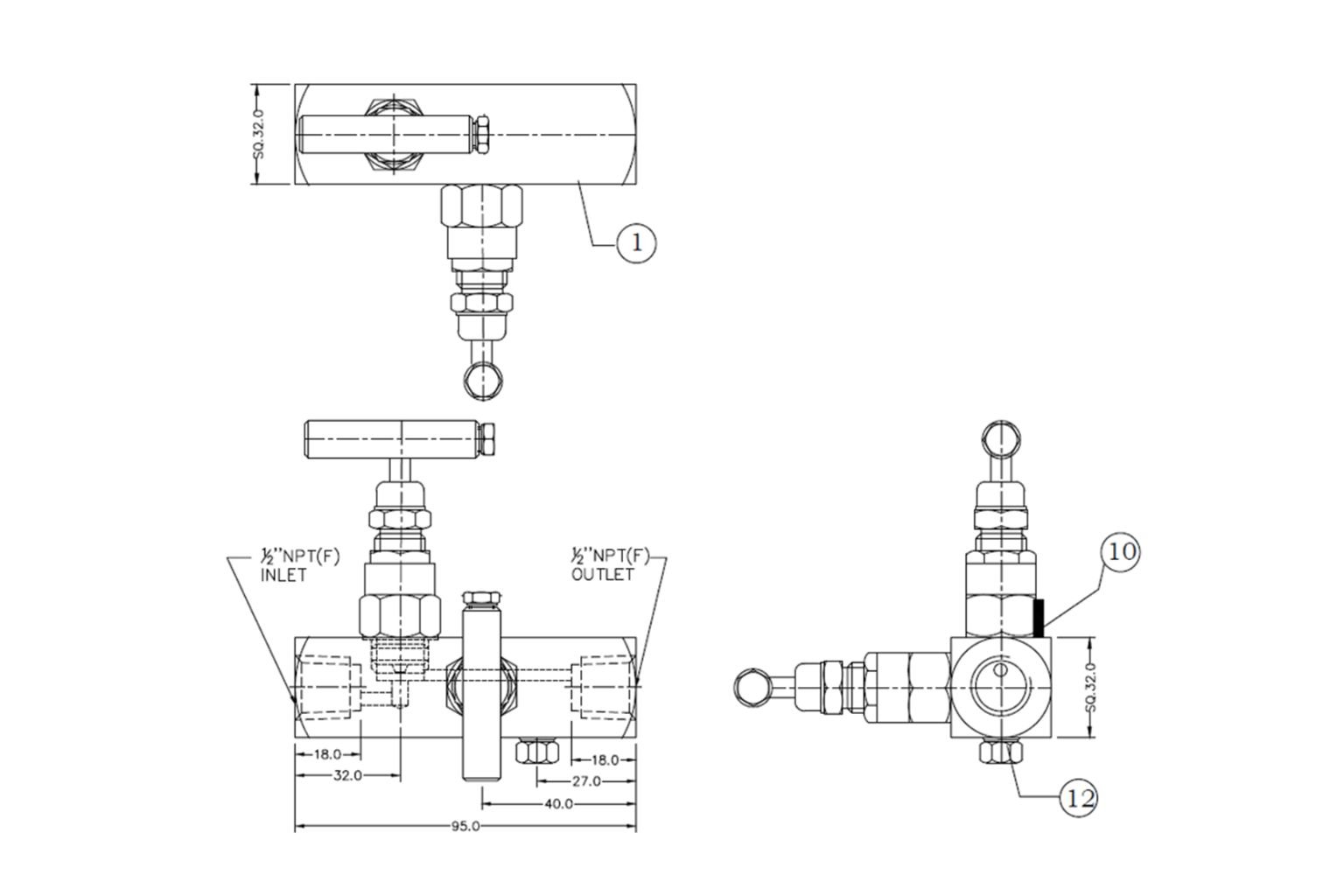 2 Way Gauge Valve _ E377 CB FF - 90°